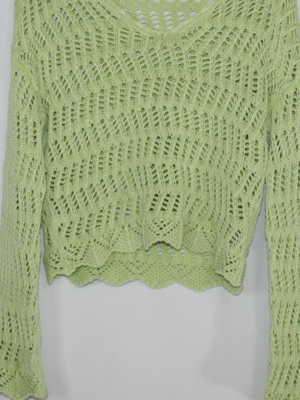 American Eagle light green crochet sweater bell sleeve beach surf pullover vneck - Picture 9 of 15